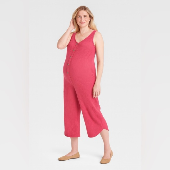 Isabel Maternity Gauze Maternity Jumpsuit Light Red Large NWT - Picture 1 of 10